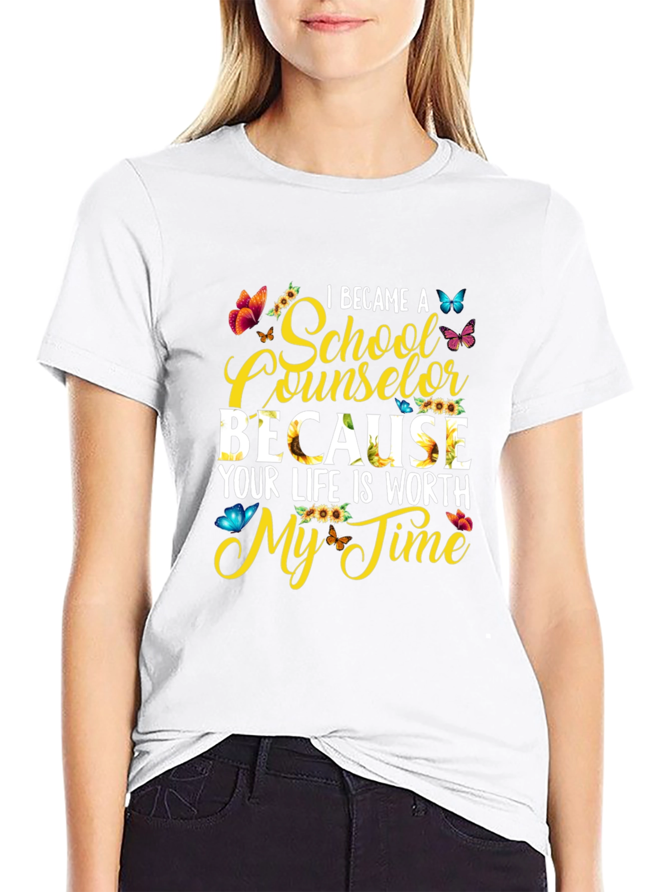 School Counselor Sunflower Butterfly Graphic Tee