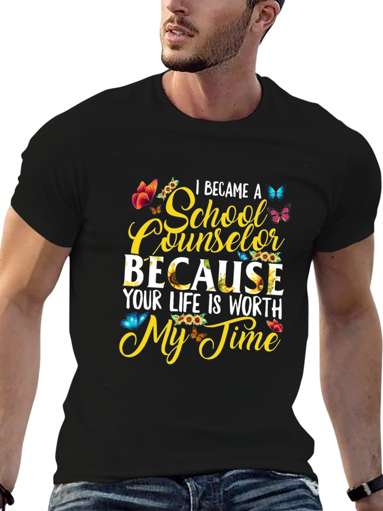 School Counselor Sunflower Butterfly Graphic Tee
