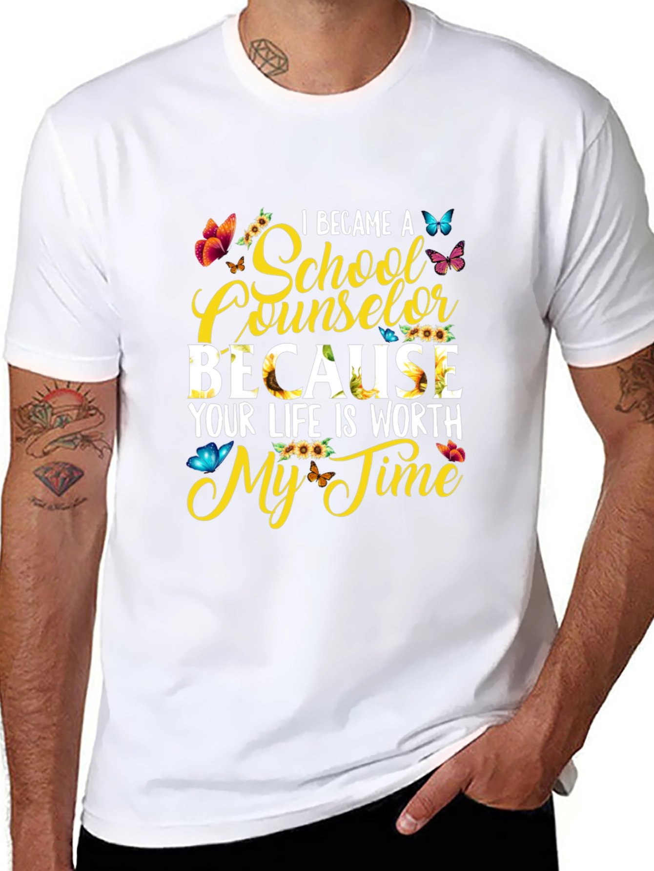 School Counselor Sunflower Butterfly Graphic Tee