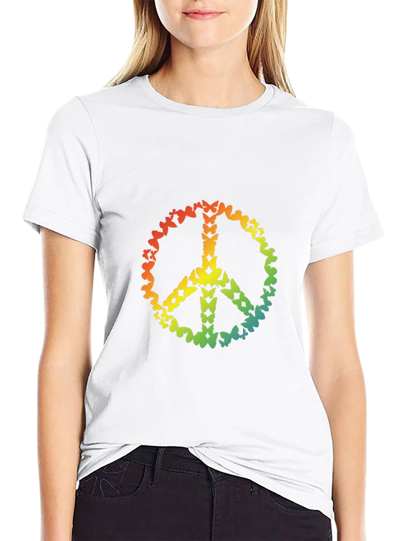 Butterfly Peace Sign Graphic T-Shirt