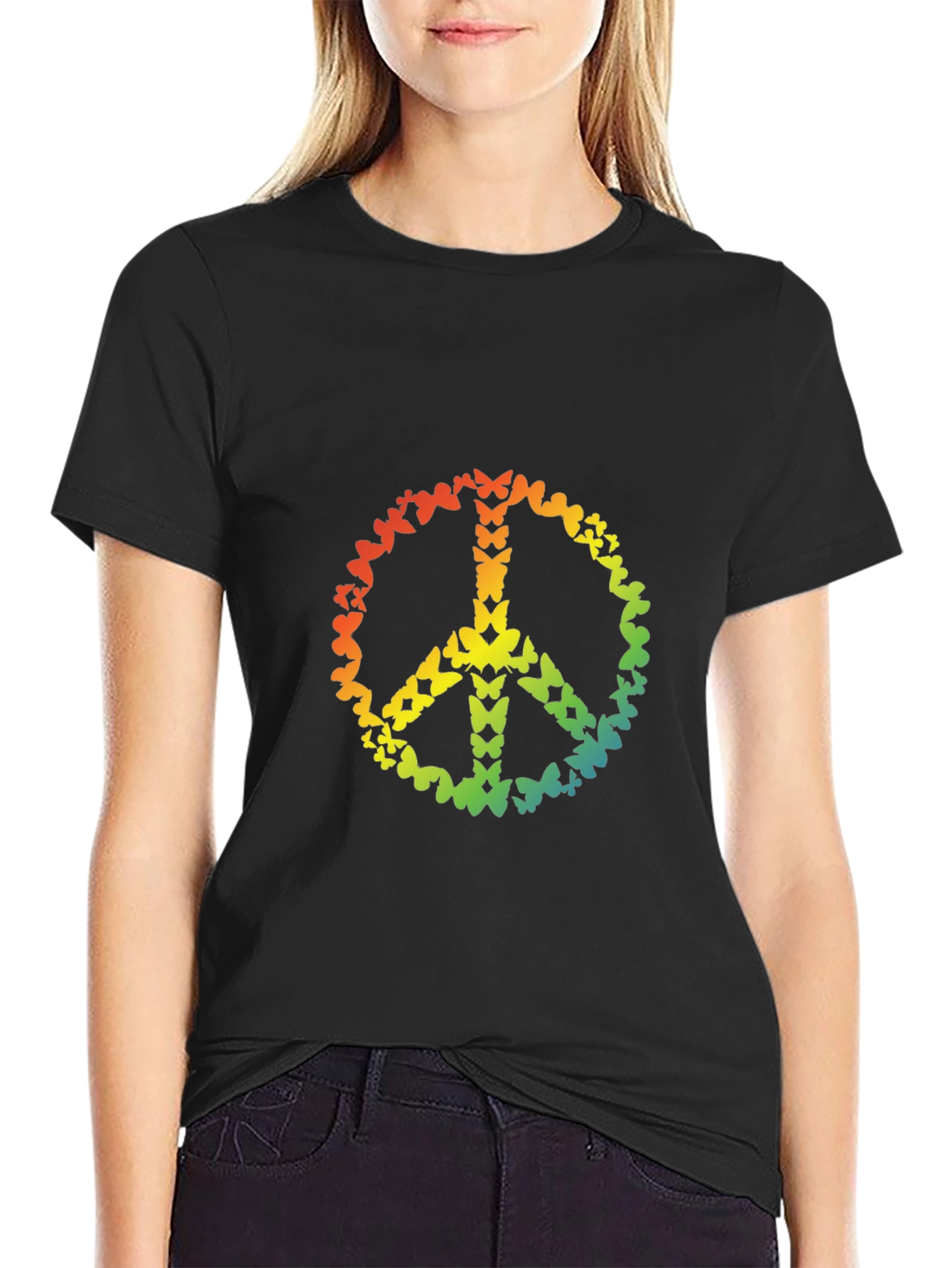Butterfly Peace Sign Graphic T-Shirt