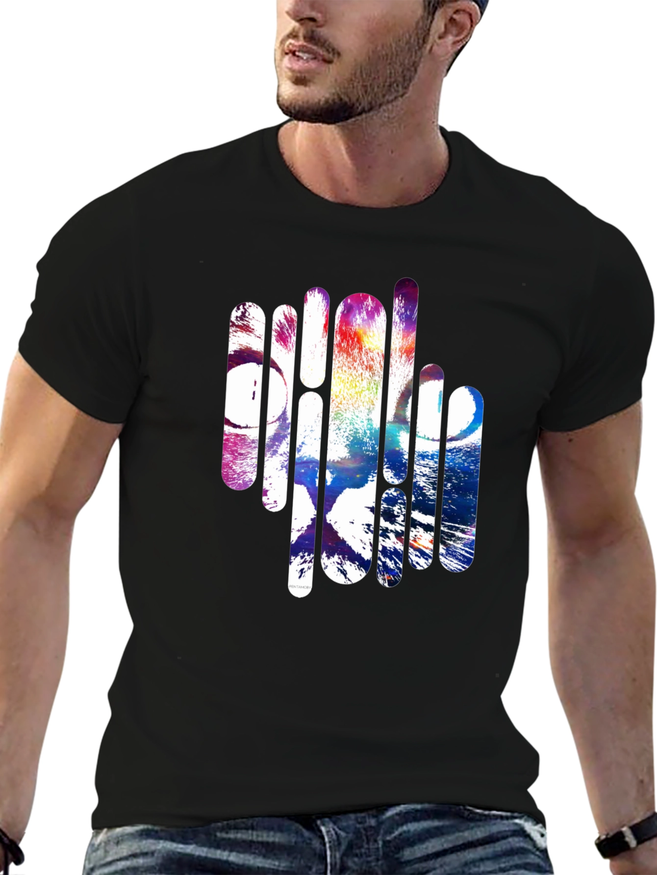 Abstract Cat Graphic Black T-Shirt