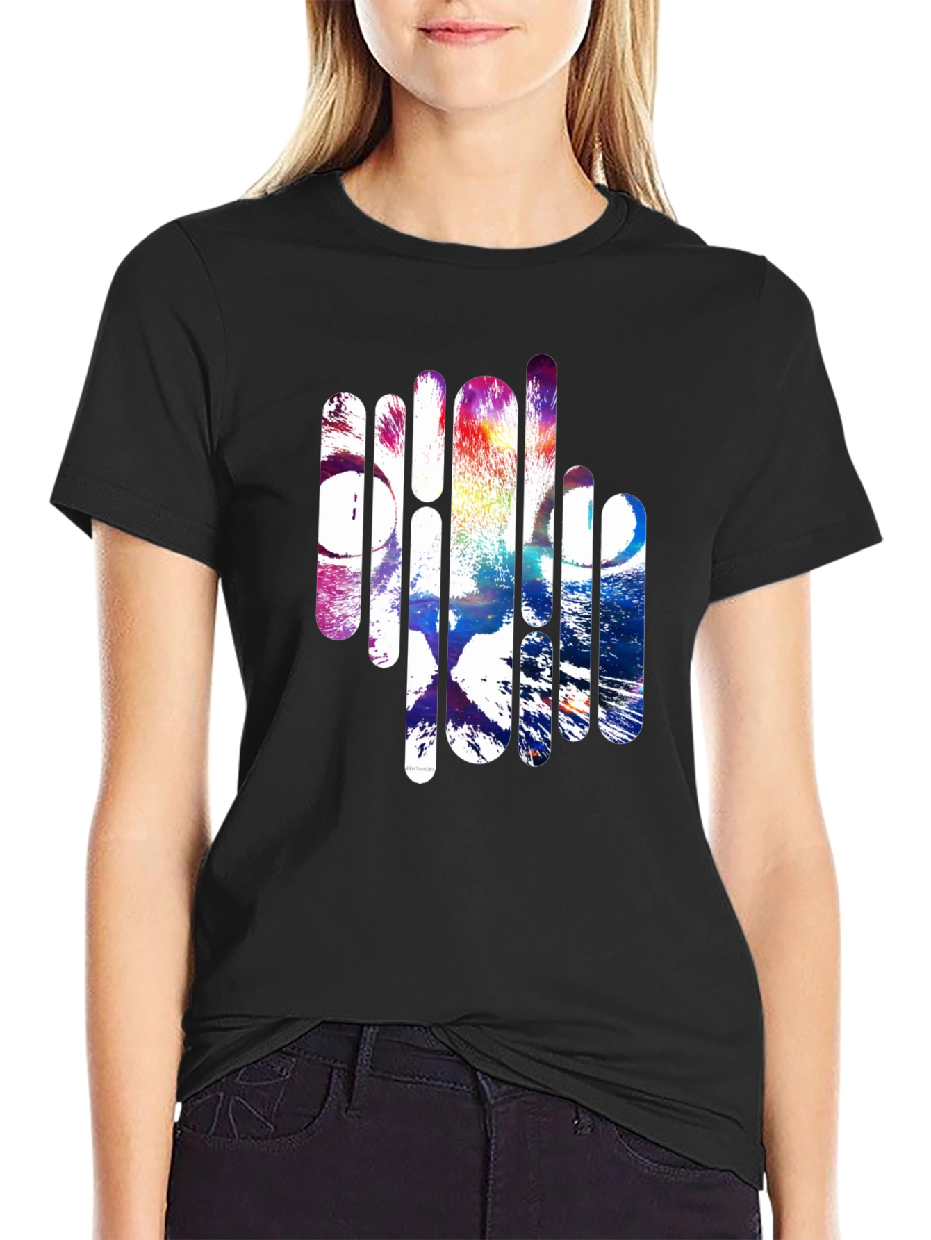 Abstract Cat Graphic Black T-Shirt