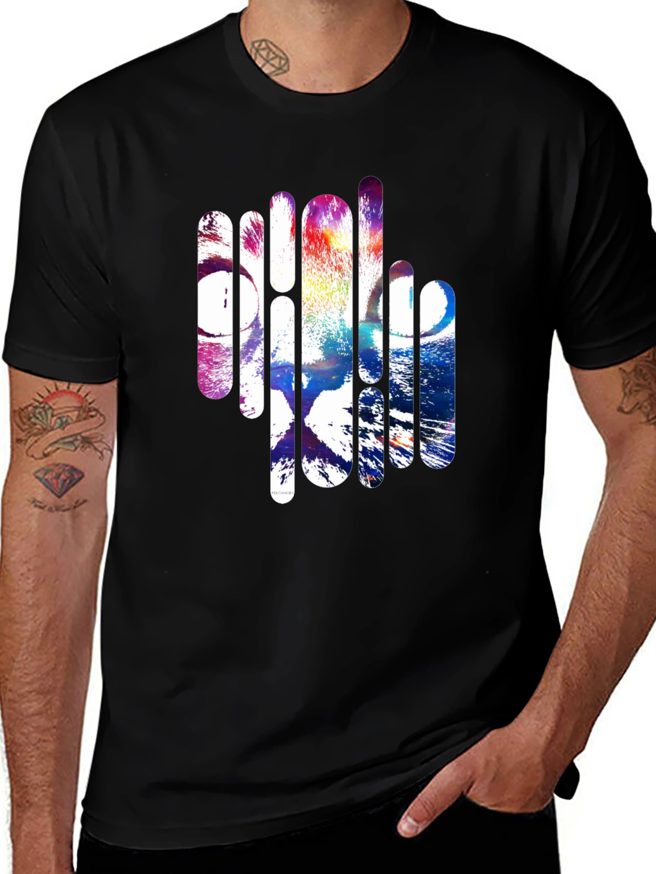 Abstract Cat Graphic Black T-Shirt