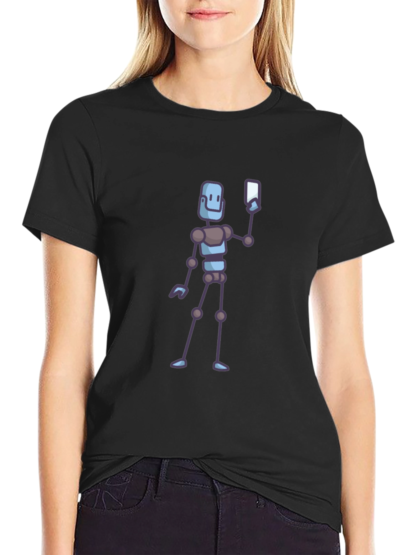 Robot Selfie Black T-Shirt - Novelty Graphic Tee