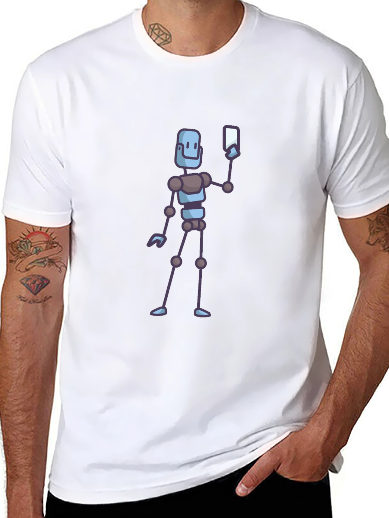 Robot Selfie Black T-Shirt - Novelty Graphic Tee