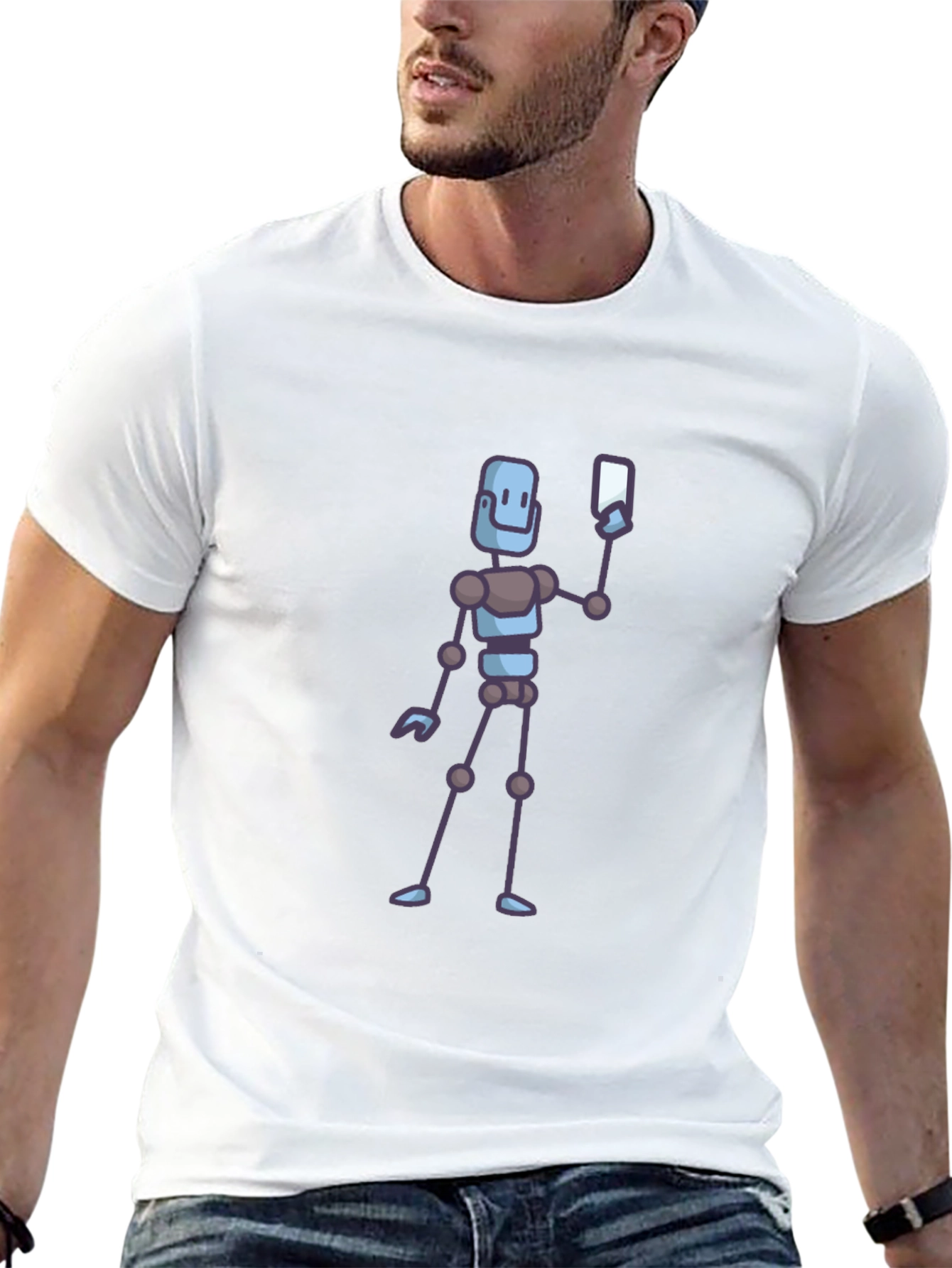 Robot Selfie Black T-Shirt - Novelty Graphic Tee