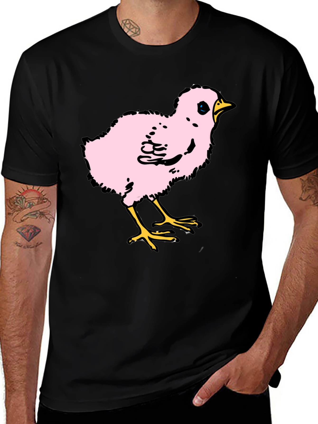 Cute Pink Chick Graphic T-Shirt - Casual Black Tee