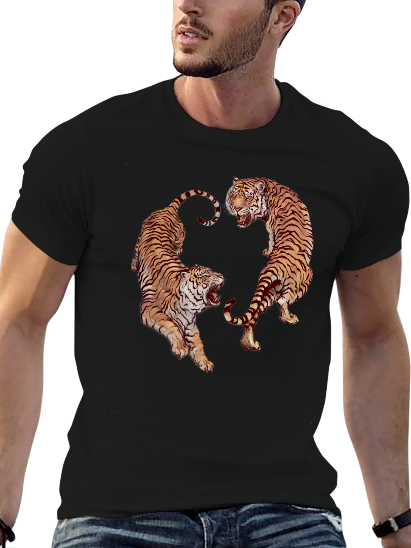 Tiger Graphic Print Crew Neck T-Shirt