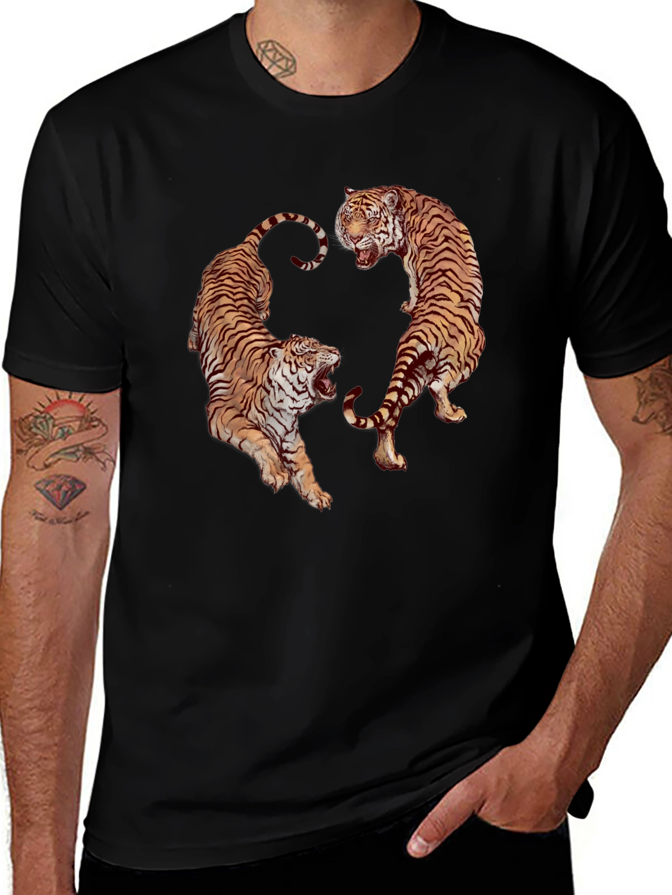 Tiger Graphic Print Crew Neck T-Shirt