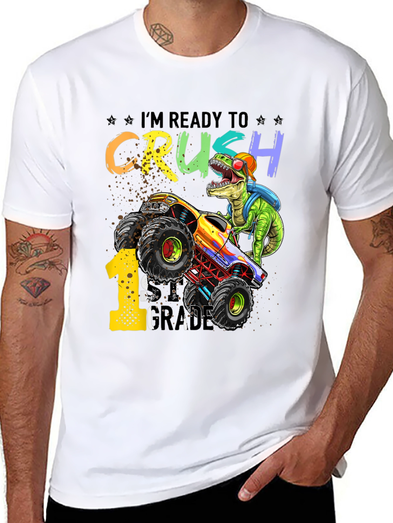 Ready to Crush 1st Grade Dinosaur Monster Truck T-Shirt