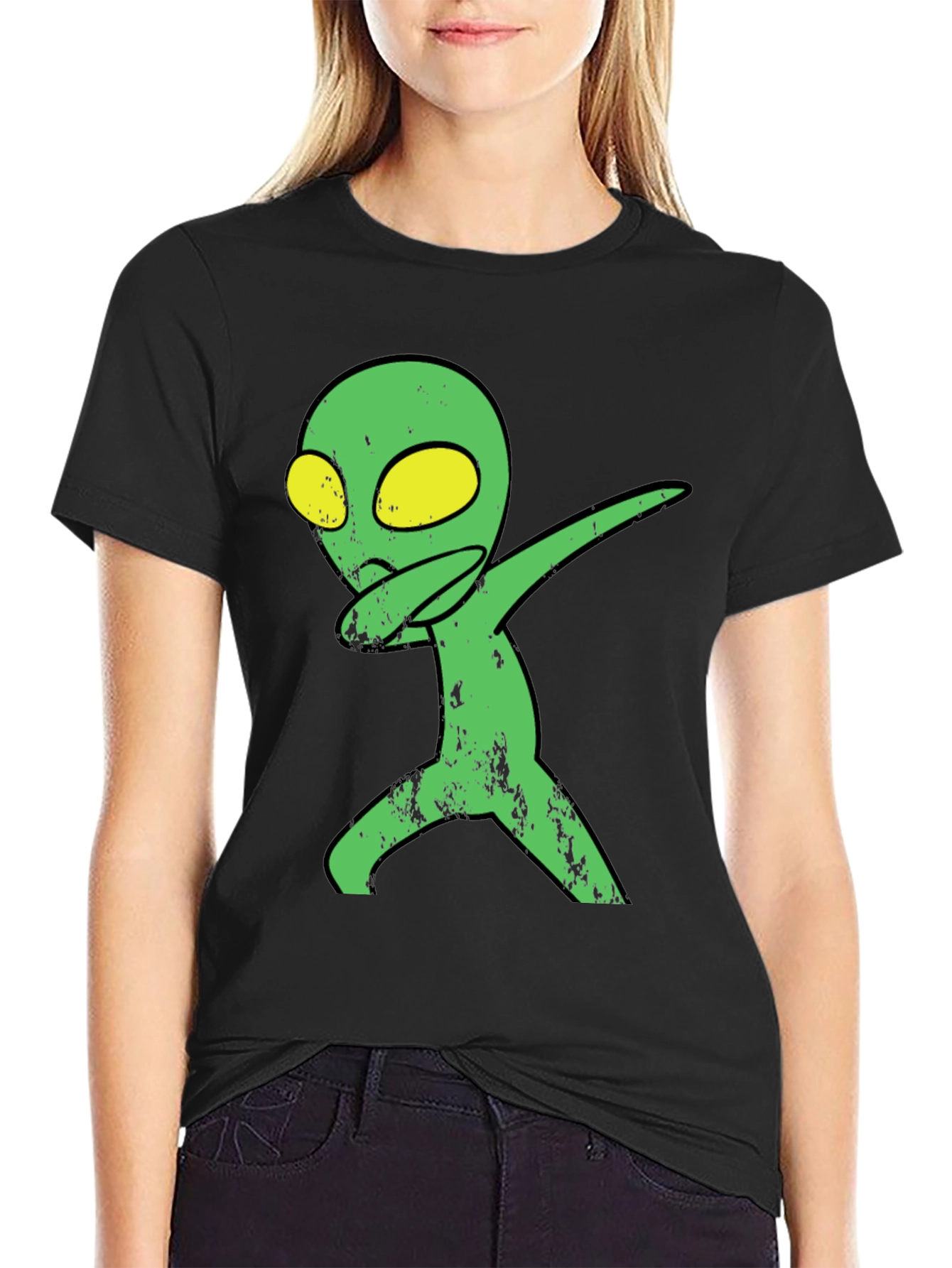 Dabbing Alien Graphic Tee - Trendy Black T-Shirt