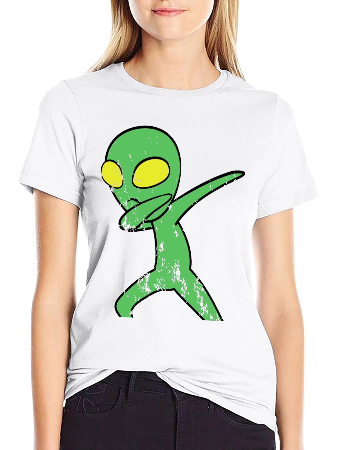 Dabbing Alien Graphic Tee - Trendy Black T-Shirt