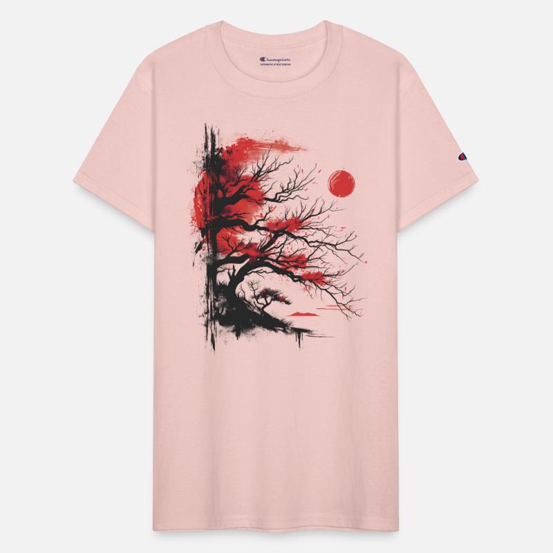 Japanese Tree Aesthetic Buddhism Red Moon