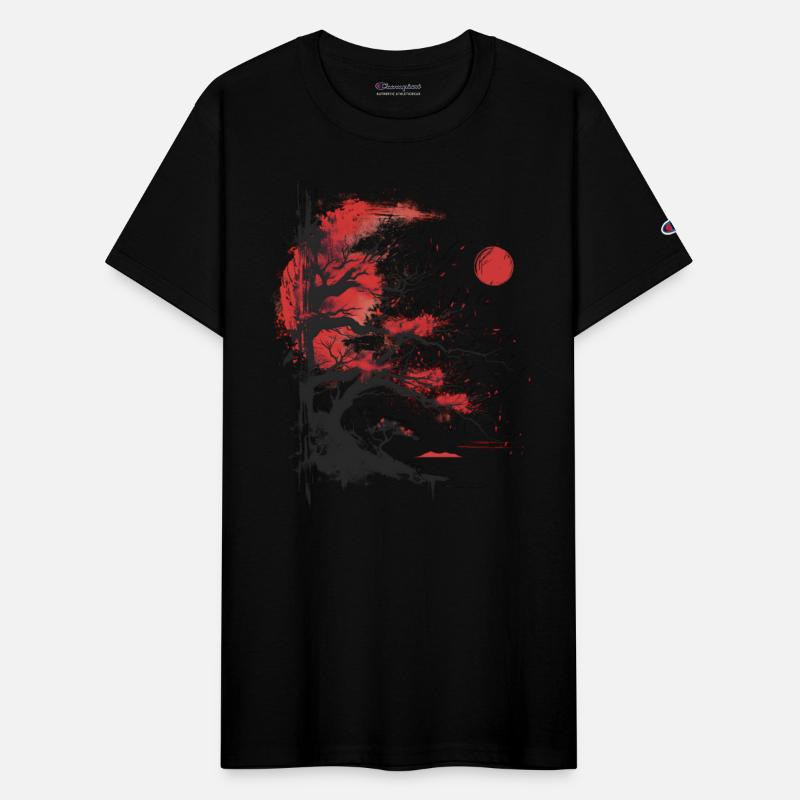 Japanese Tree Aesthetic Buddhism Red Moon