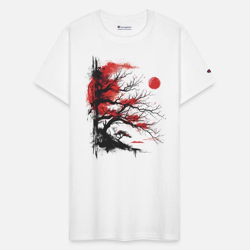 Japanese Tree Aesthetic Buddhism Red Moon