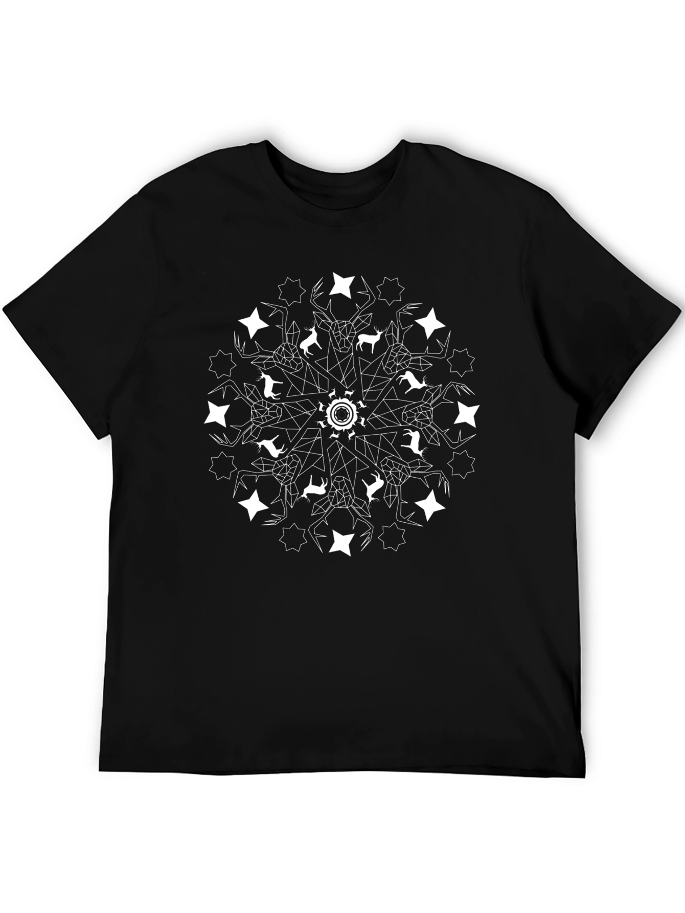 Geometric Deer Mandala Black T-Shirt
