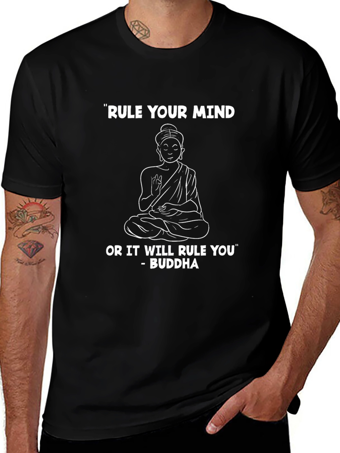 Rule Your Mind Buddha Graphic Tee - Black