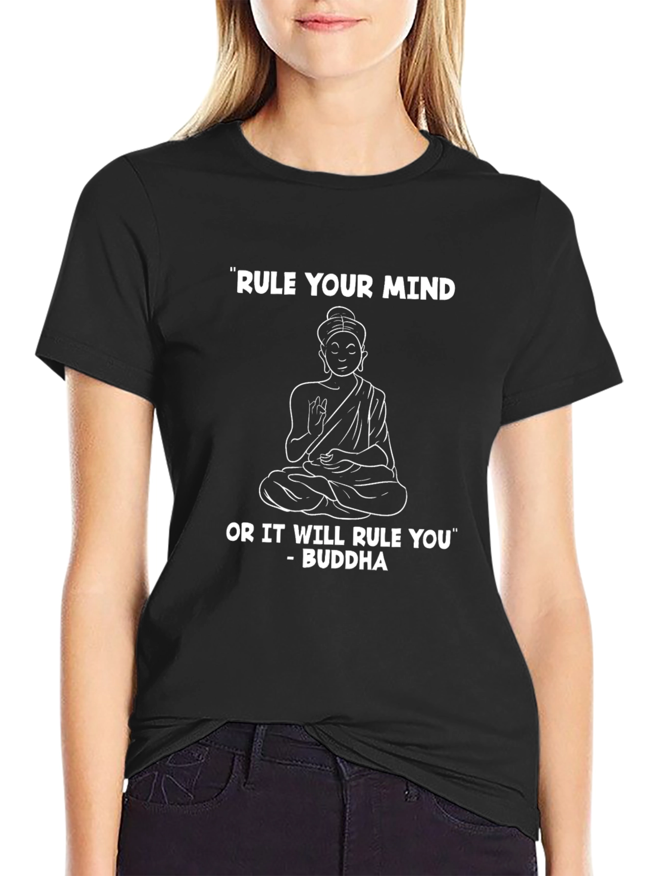 Rule Your Mind Buddha Graphic Tee - Black