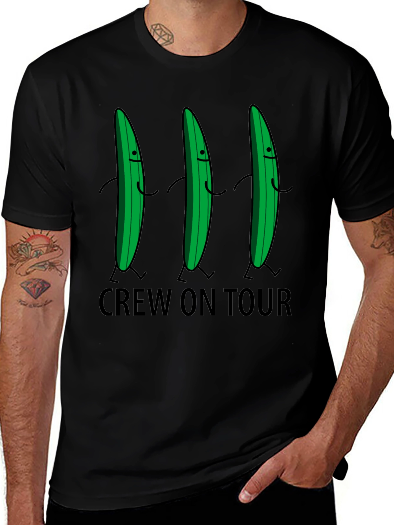 Funny Cucumber Crew On Tour Black T-Shirt