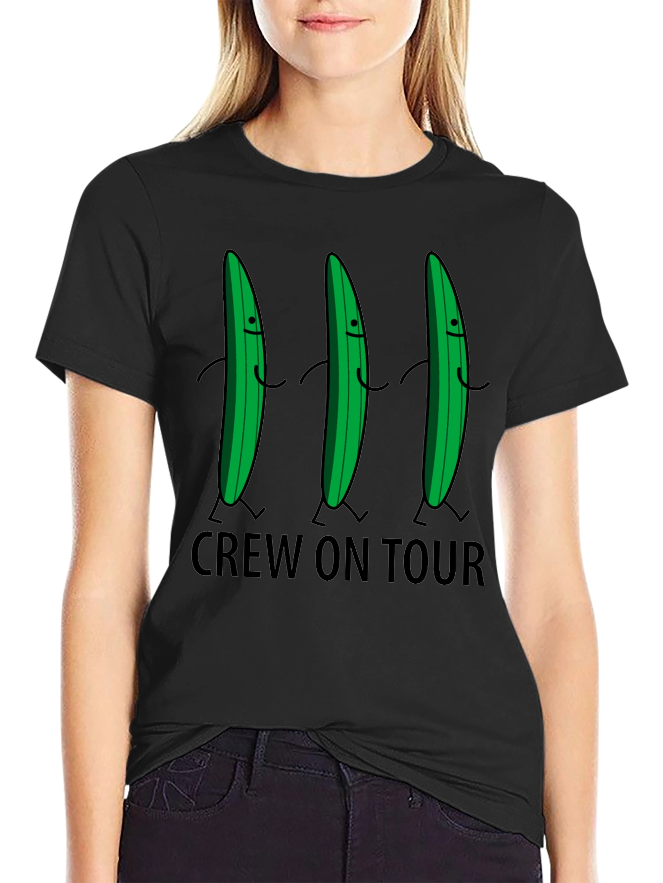 Funny Cucumber Crew On Tour Black T-Shirt