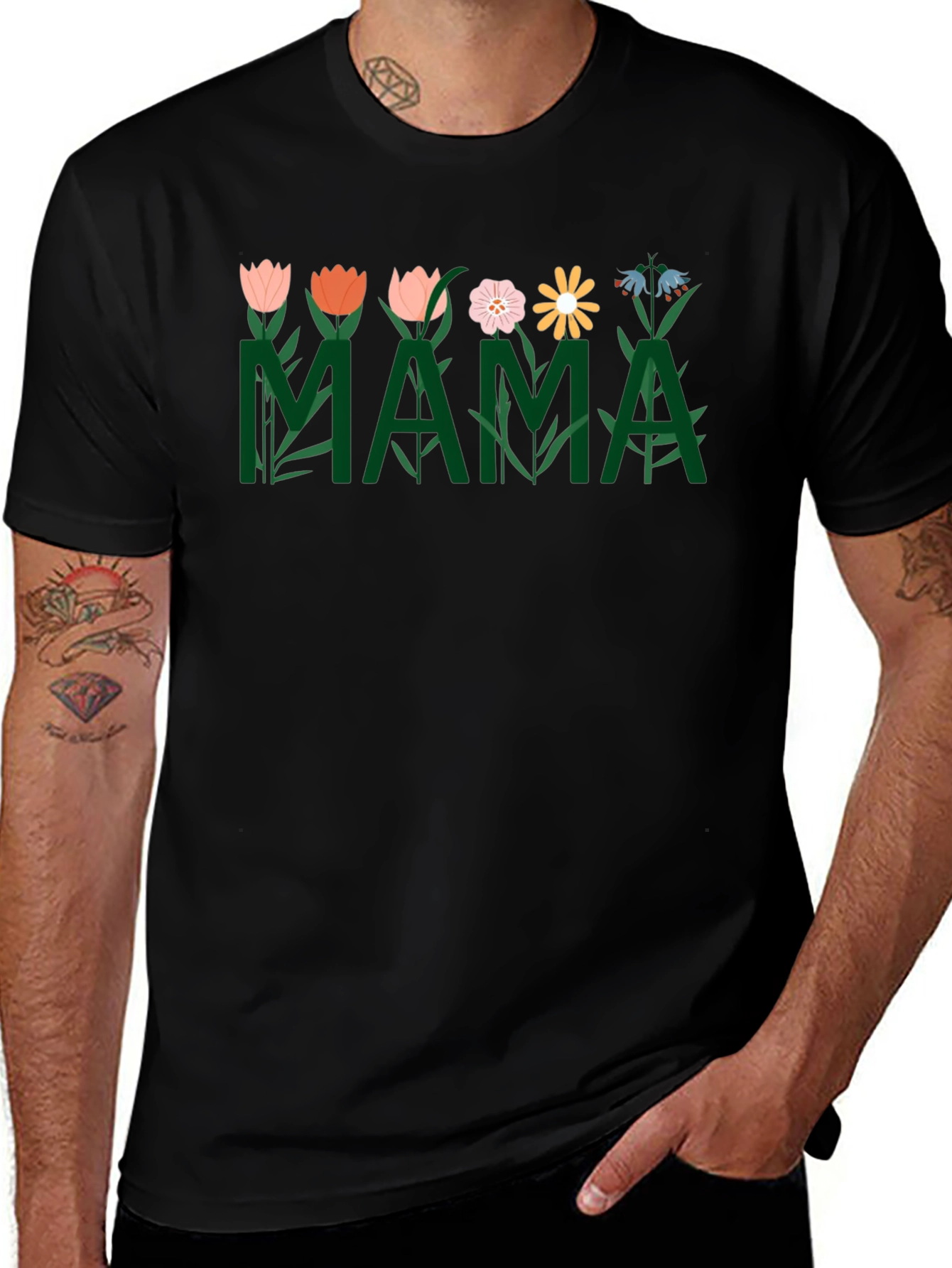 Floral Mama Graphic T-Shirt - Black Cotton Tee