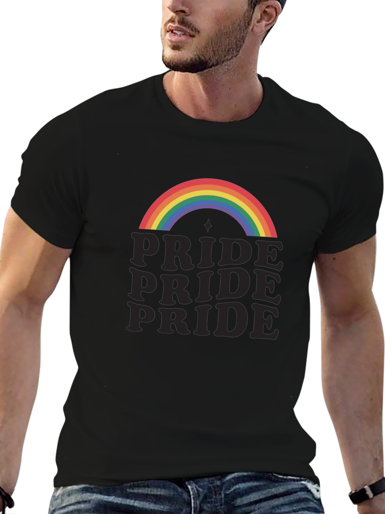 Pride Rainbow Graphic Tee - Black