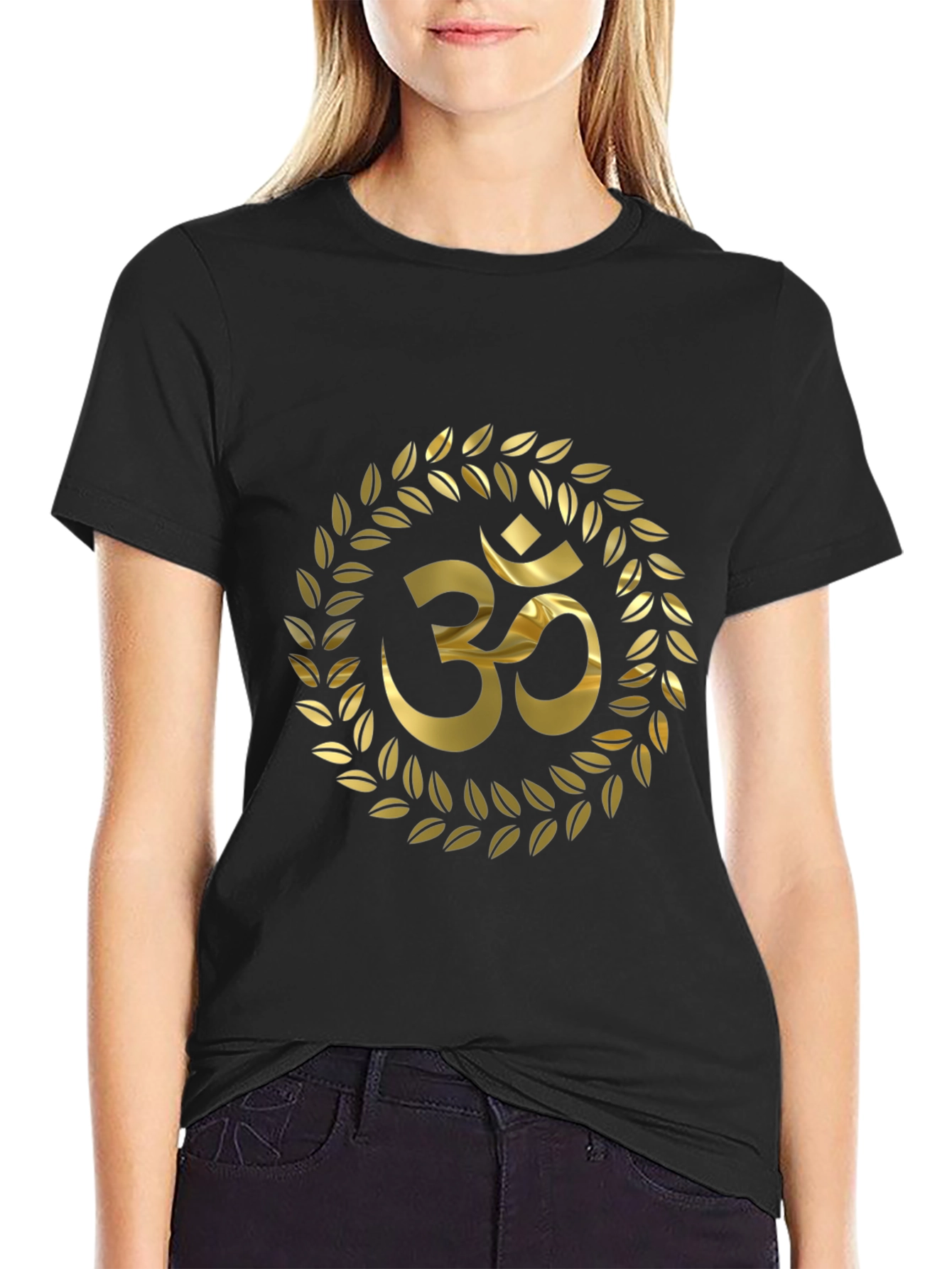 Om Symbol Wreath Black T-Shirt