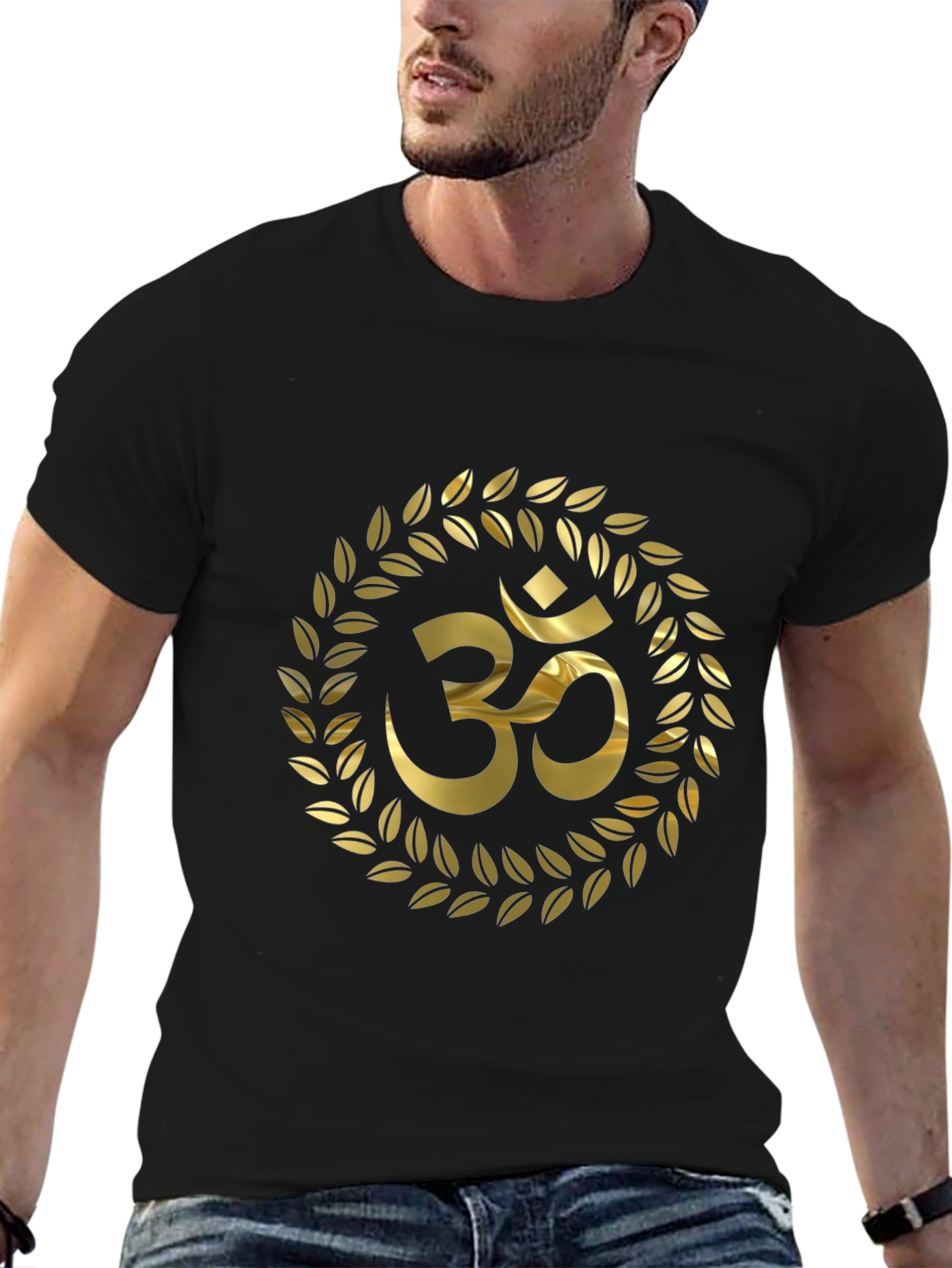 Om Symbol Wreath Black T-Shirt