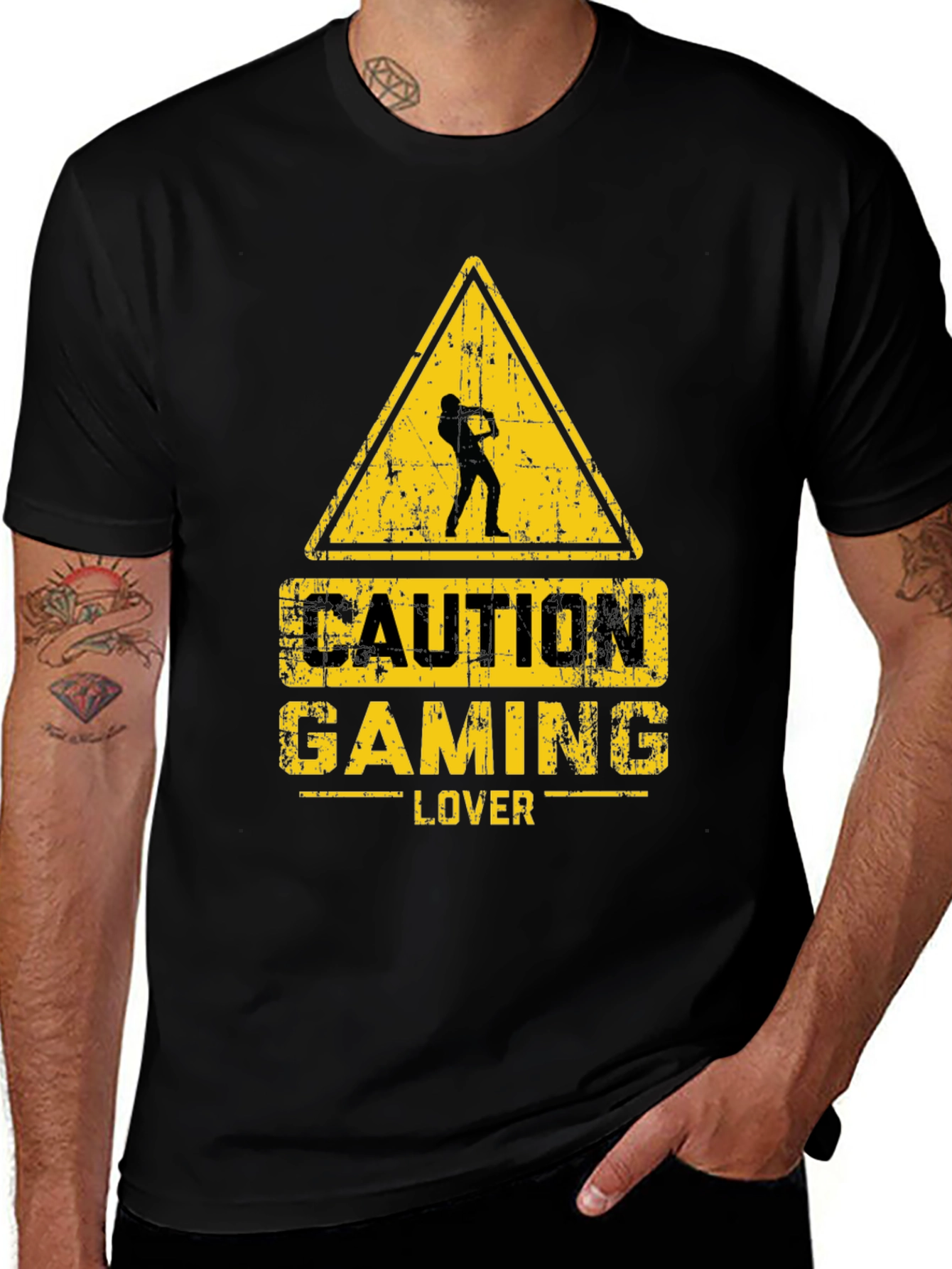 Caution Gaming Lover Black T-Shirt