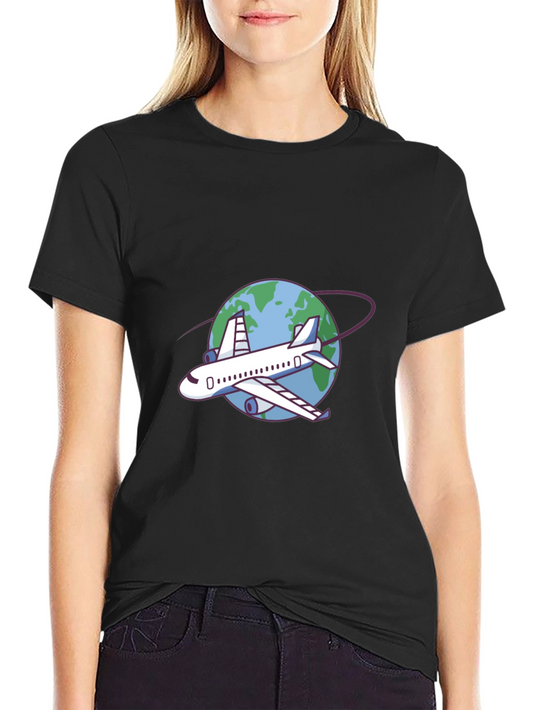 Airplane Around the World Black T-Shirt