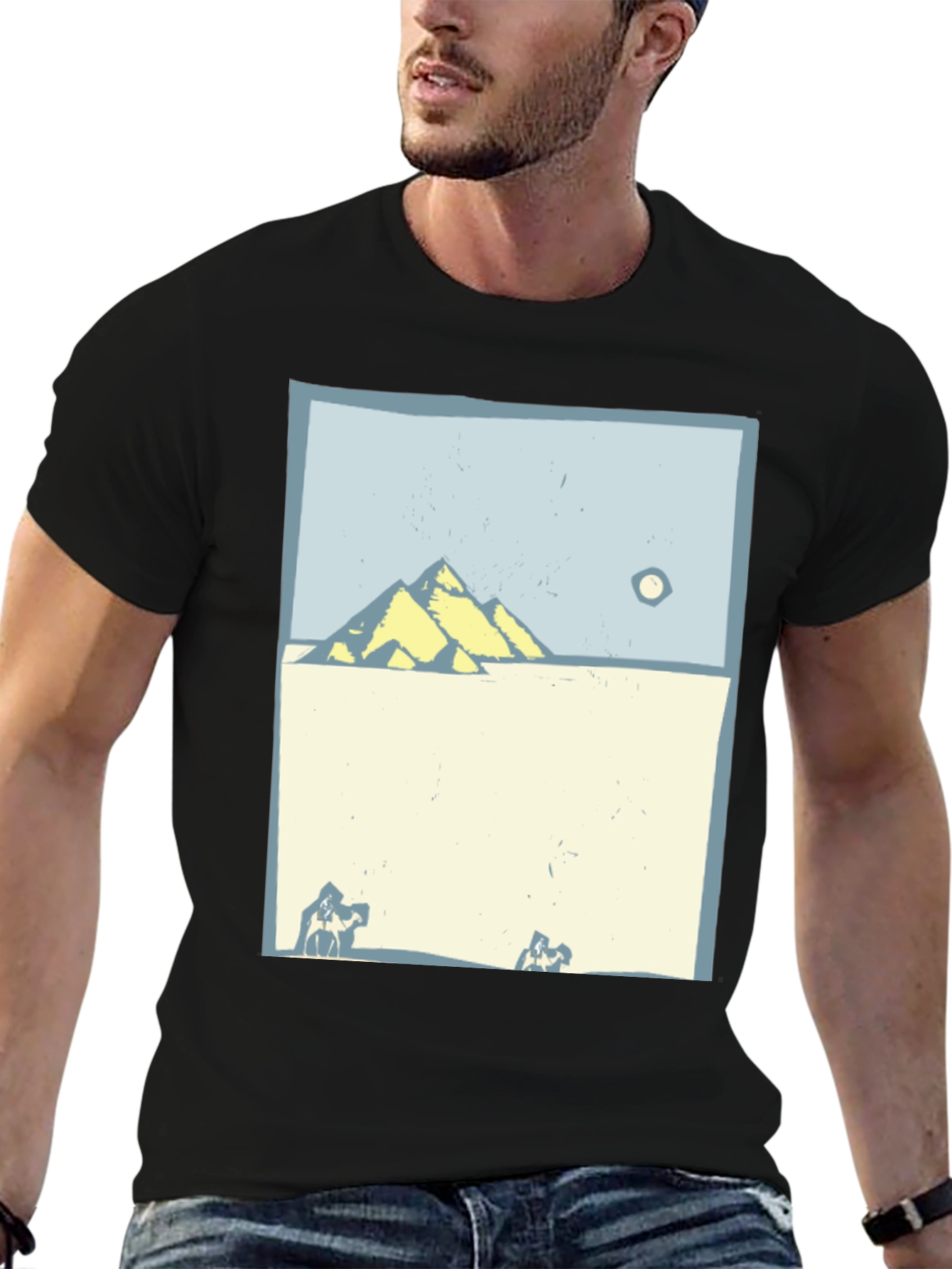 Egyptian Pyramid Graphic Tee - Black Cotton T-Shirt