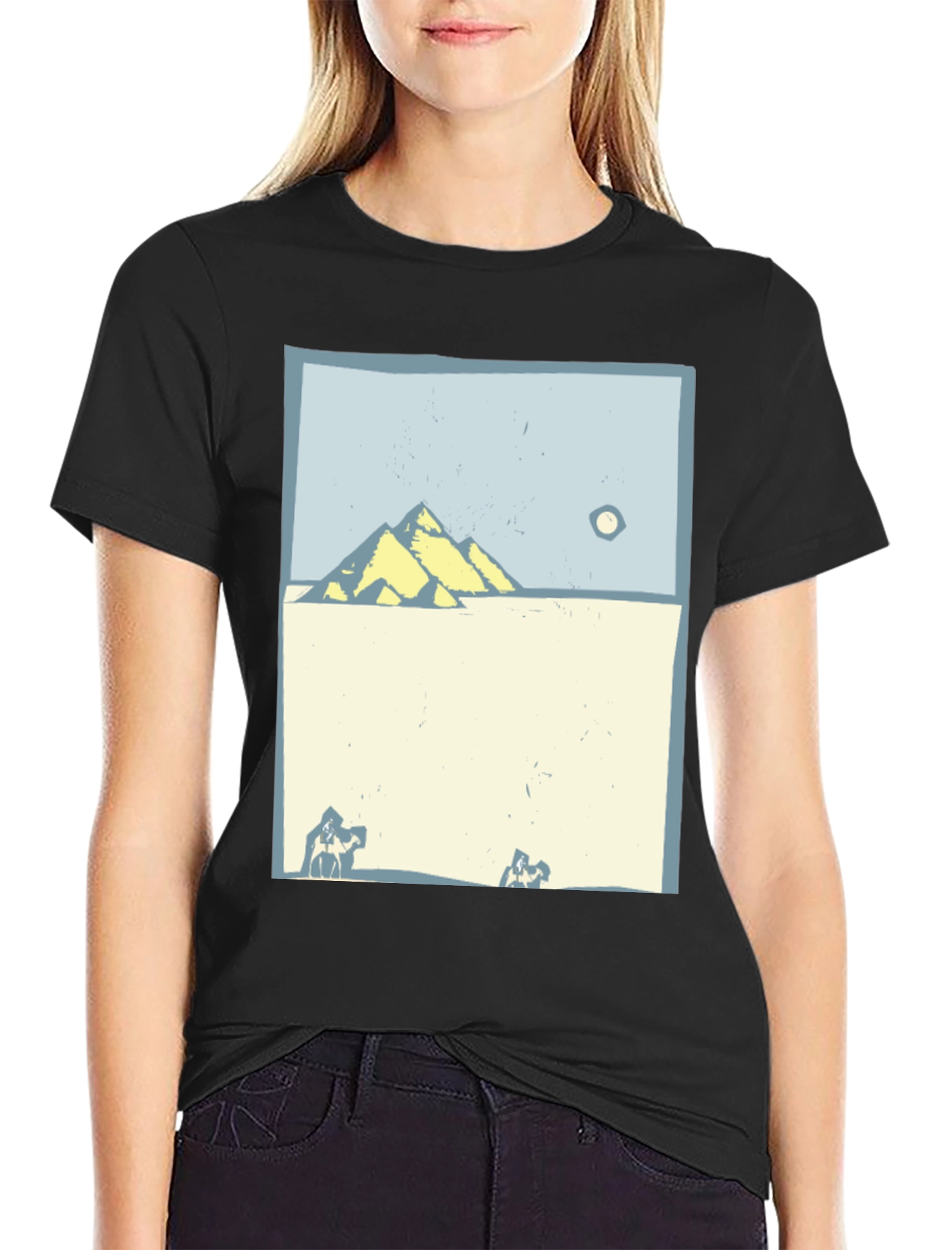 Egyptian Pyramid Graphic Tee - Black Cotton T-Shirt