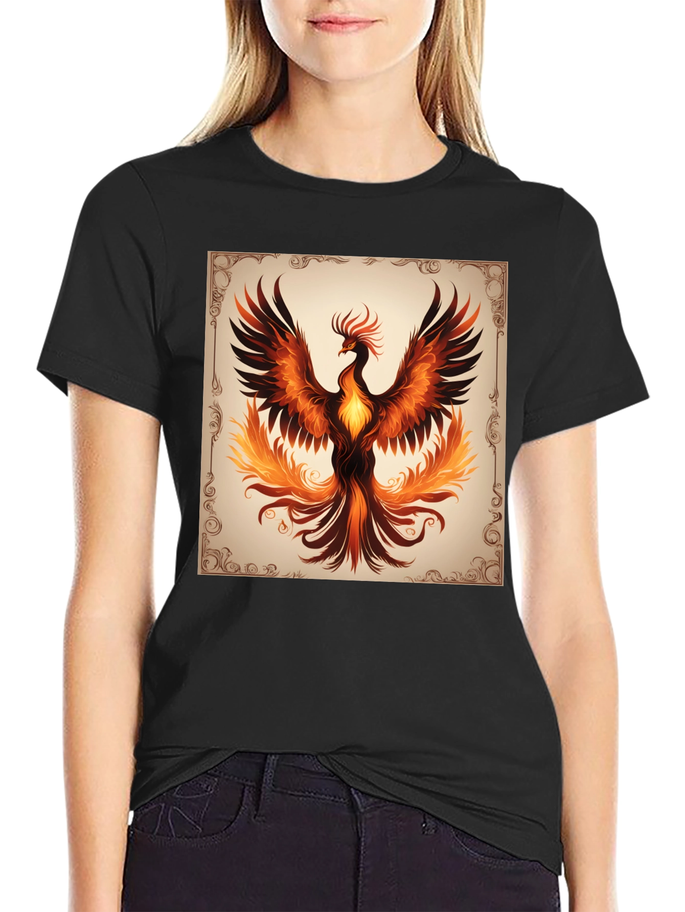 Phoenix Graphic Tee - Black Cotton T-Shirt