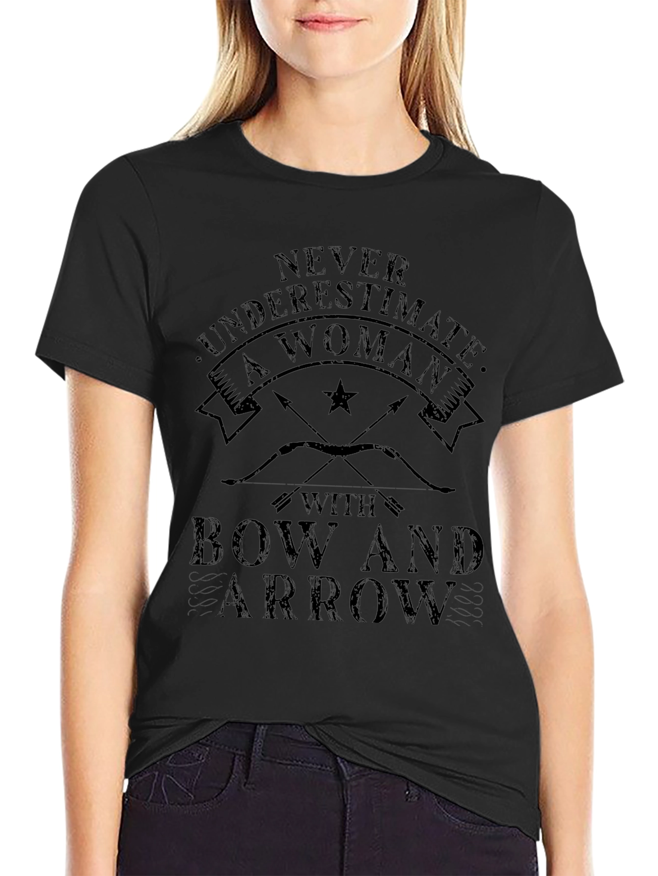 Never Underestimate Woman with Bow and Arrow T-Shirt