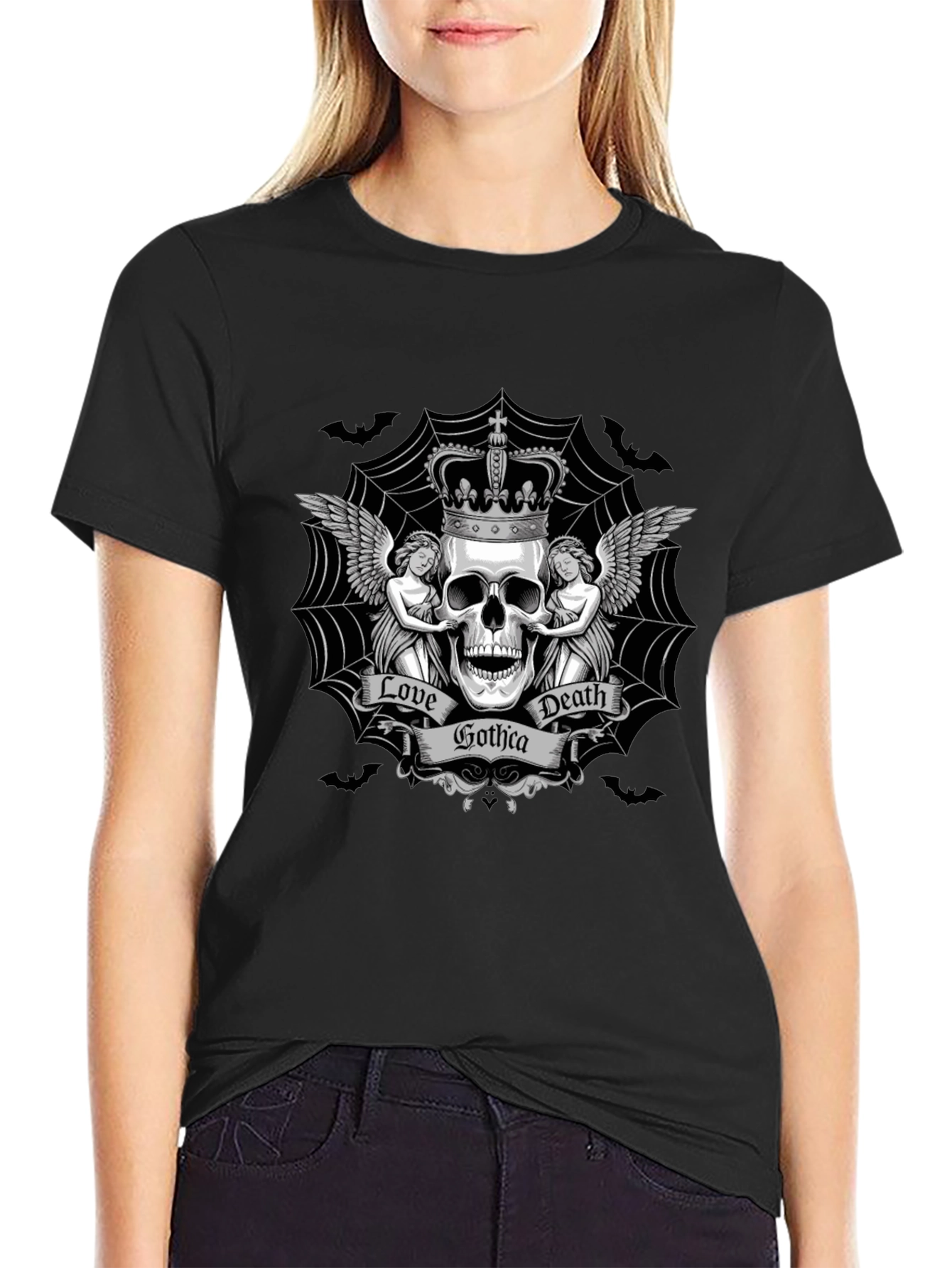 Gothic Skull Crown Graphic T-Shirt