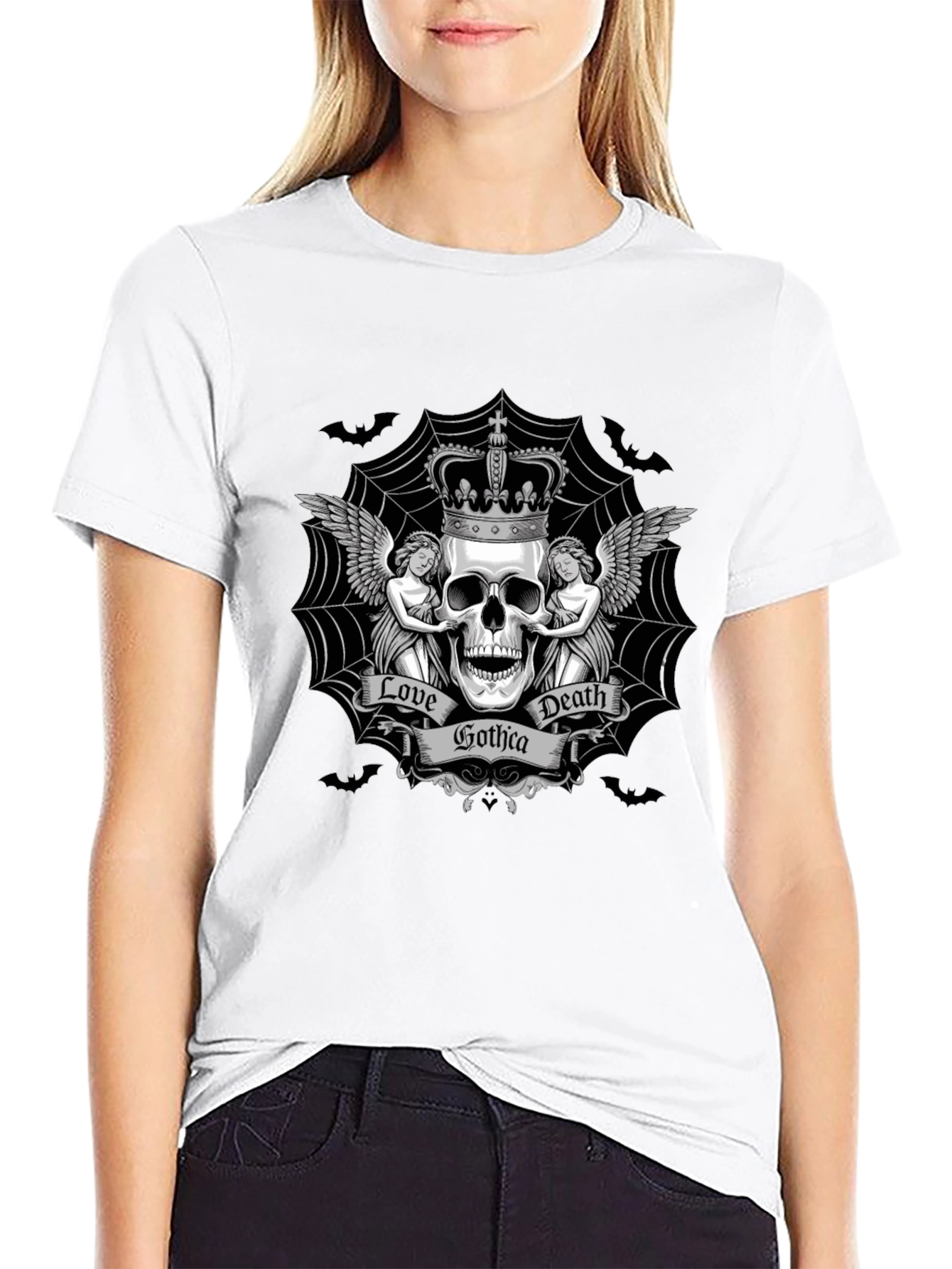 Gothic Skull Crown Graphic T-Shirt
