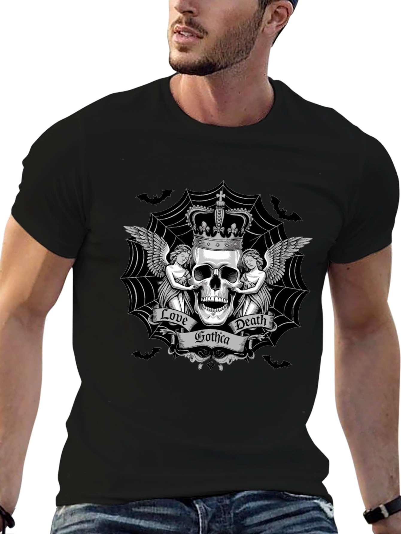 Gothic Skull Crown Graphic T-Shirt