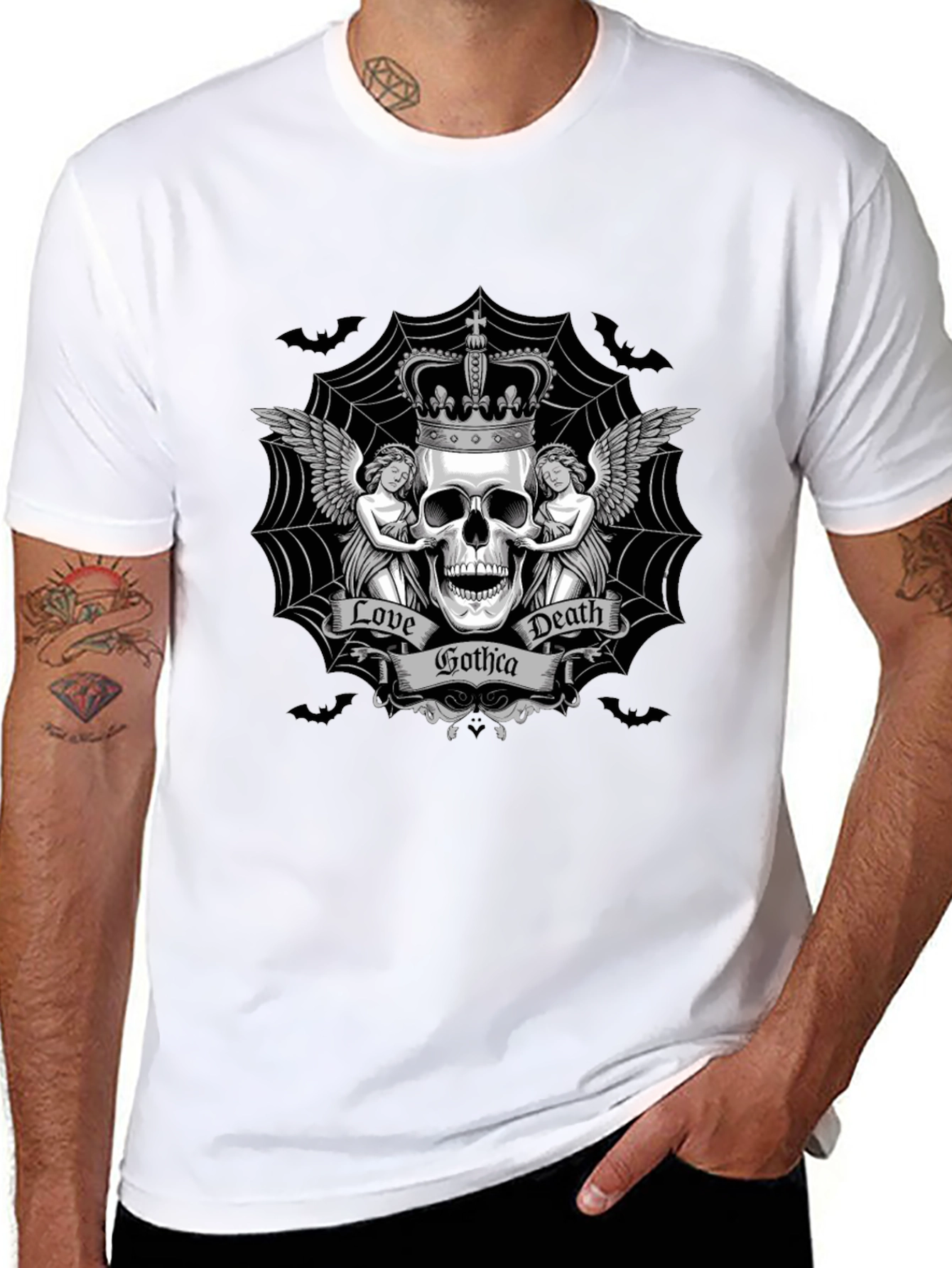Gothic Skull Crown Graphic T-Shirt