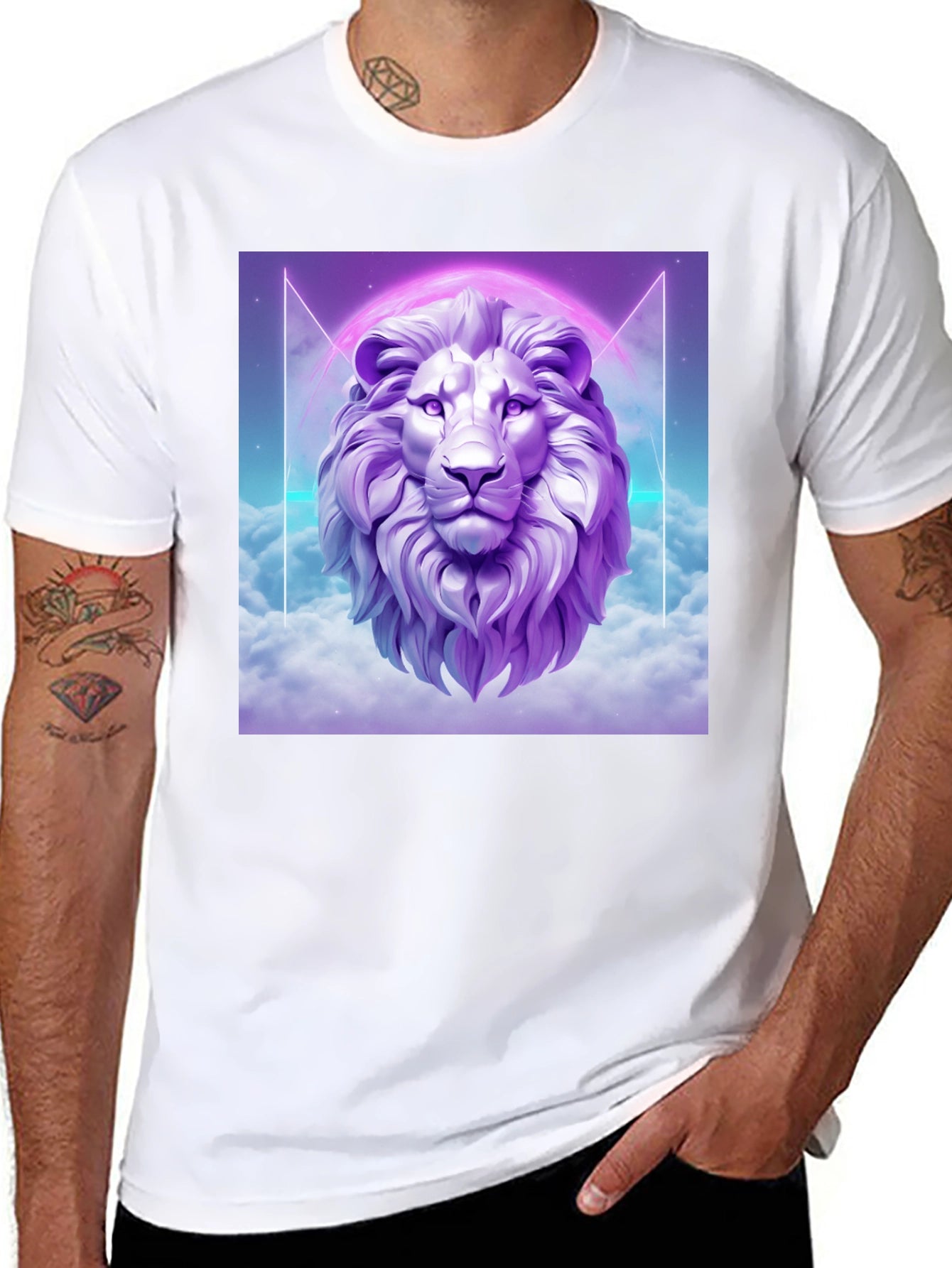 Lion Head Graphic Tee - Black Cotton T-Shirt