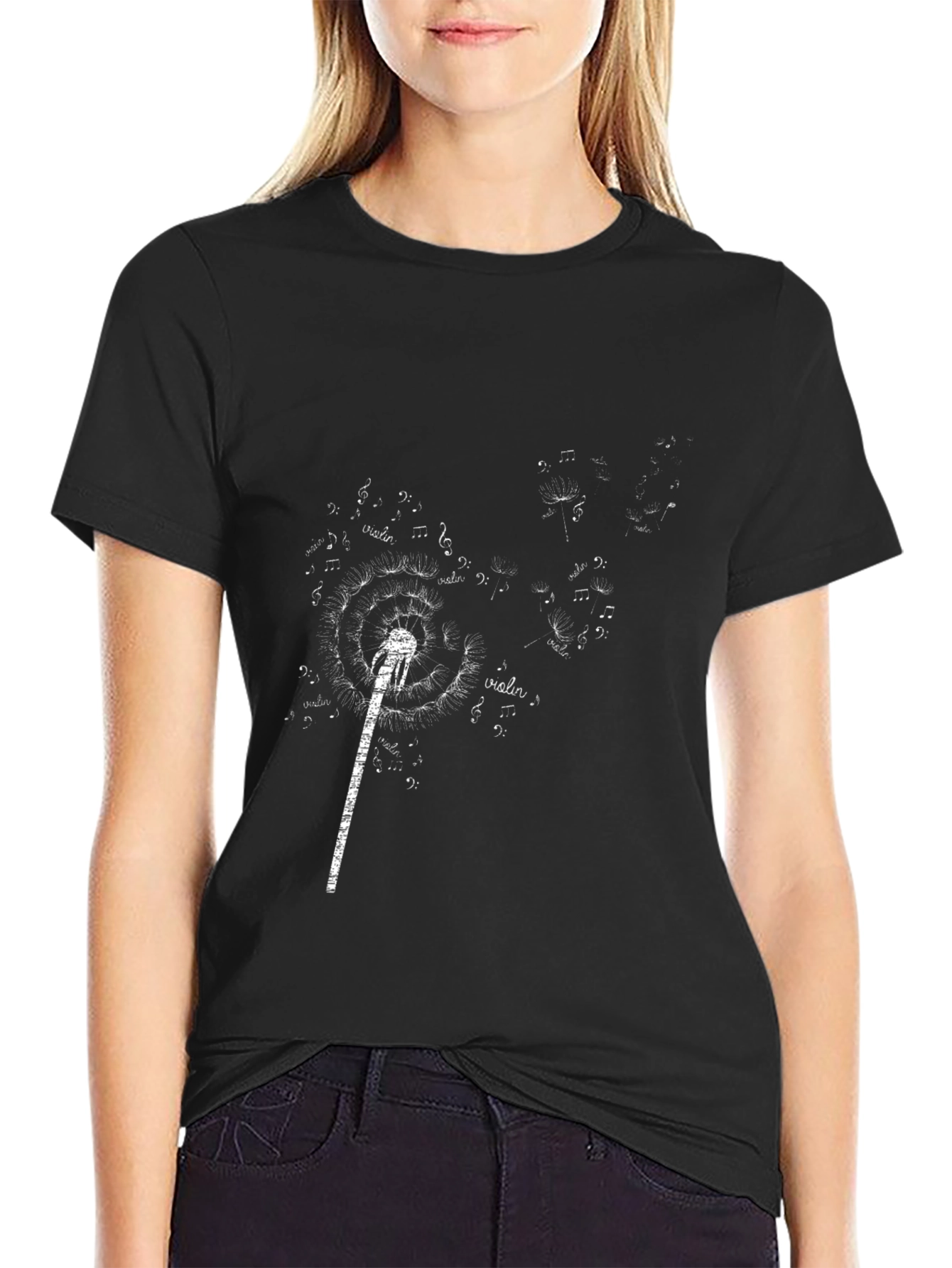 Musical Dandelion T-Shirt - Black Unique Design