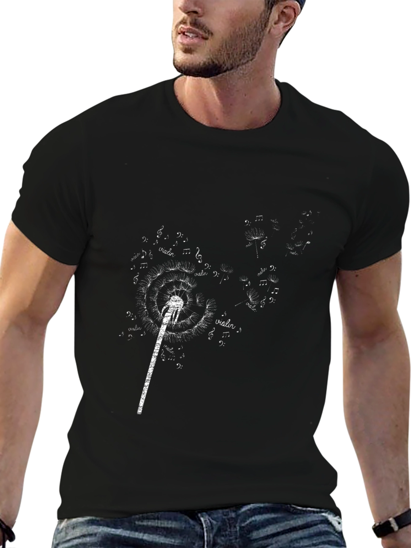 Musical Dandelion T-Shirt - Black Unique Design