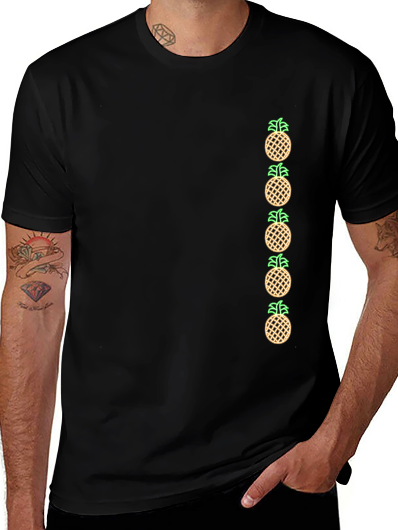 Pineapple Graphic Print Black T-Shirt