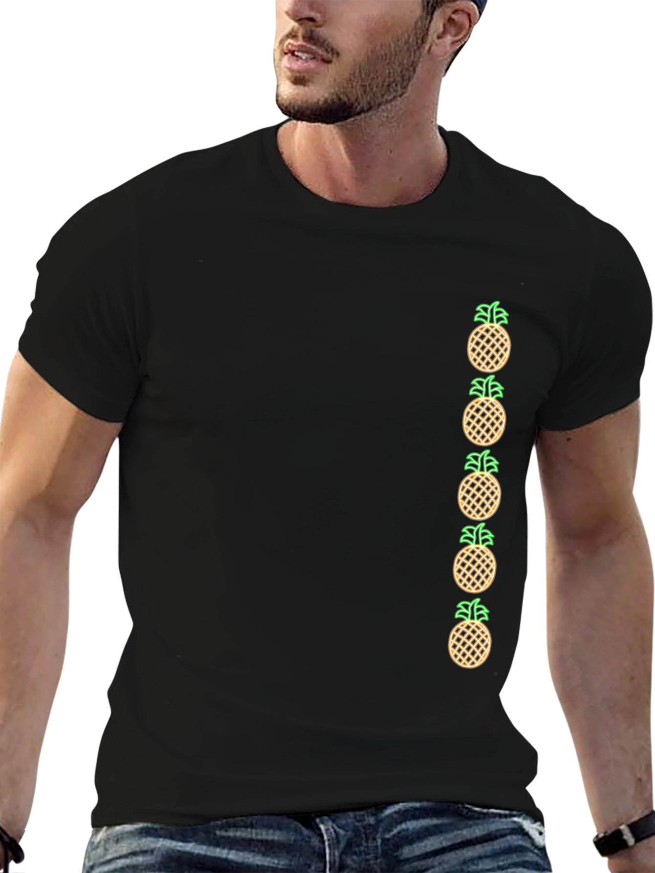 Pineapple Graphic Print Black T-Shirt