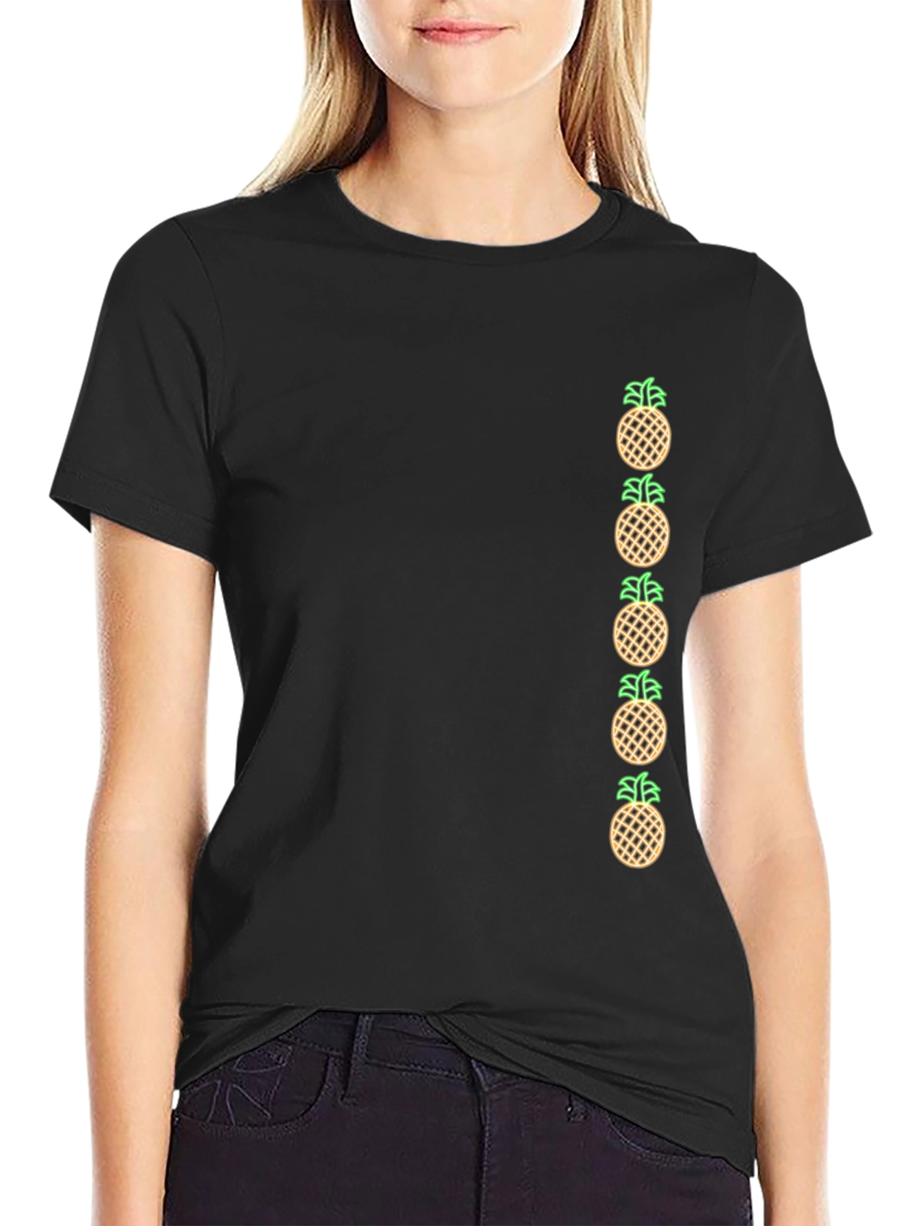 Pineapple Graphic Print Black T-Shirt
