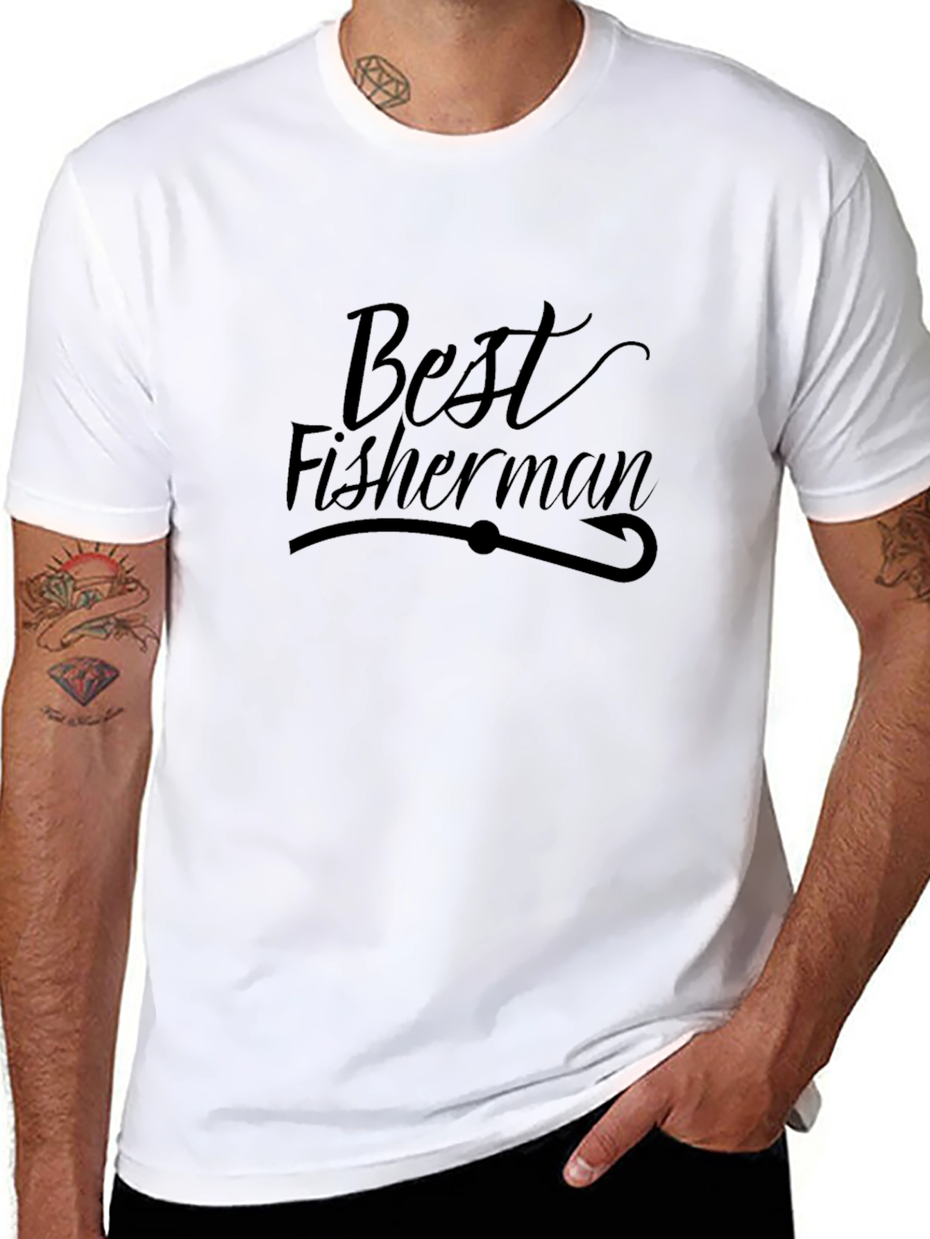 Best Fisherman Graphic T-Shirt - Black Crew Neck