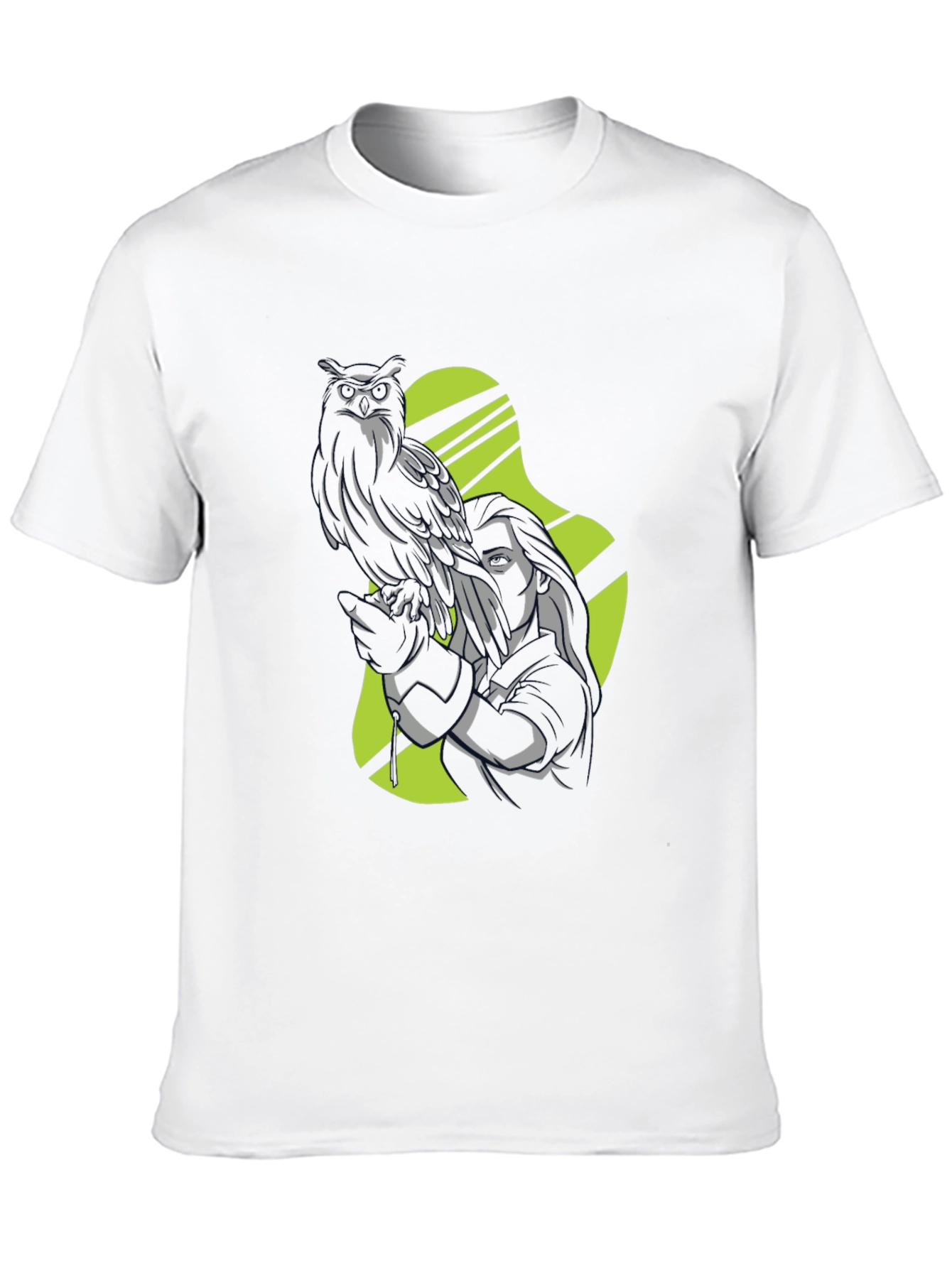 Owl and Woman Graphic Black T-Shirt