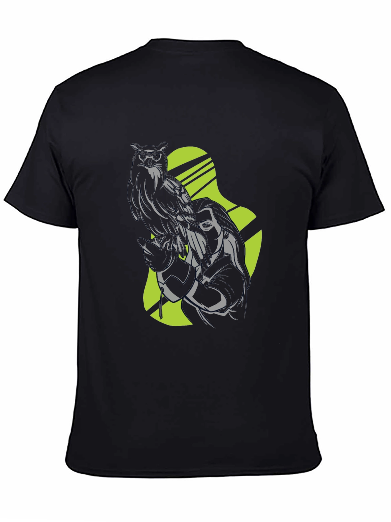 Owl and Woman Graphic Black T-Shirt