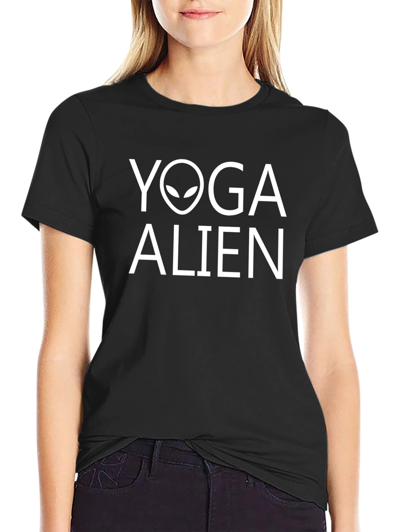 Yoga Alien Graphic Tee - Black Cotton T-Shirt