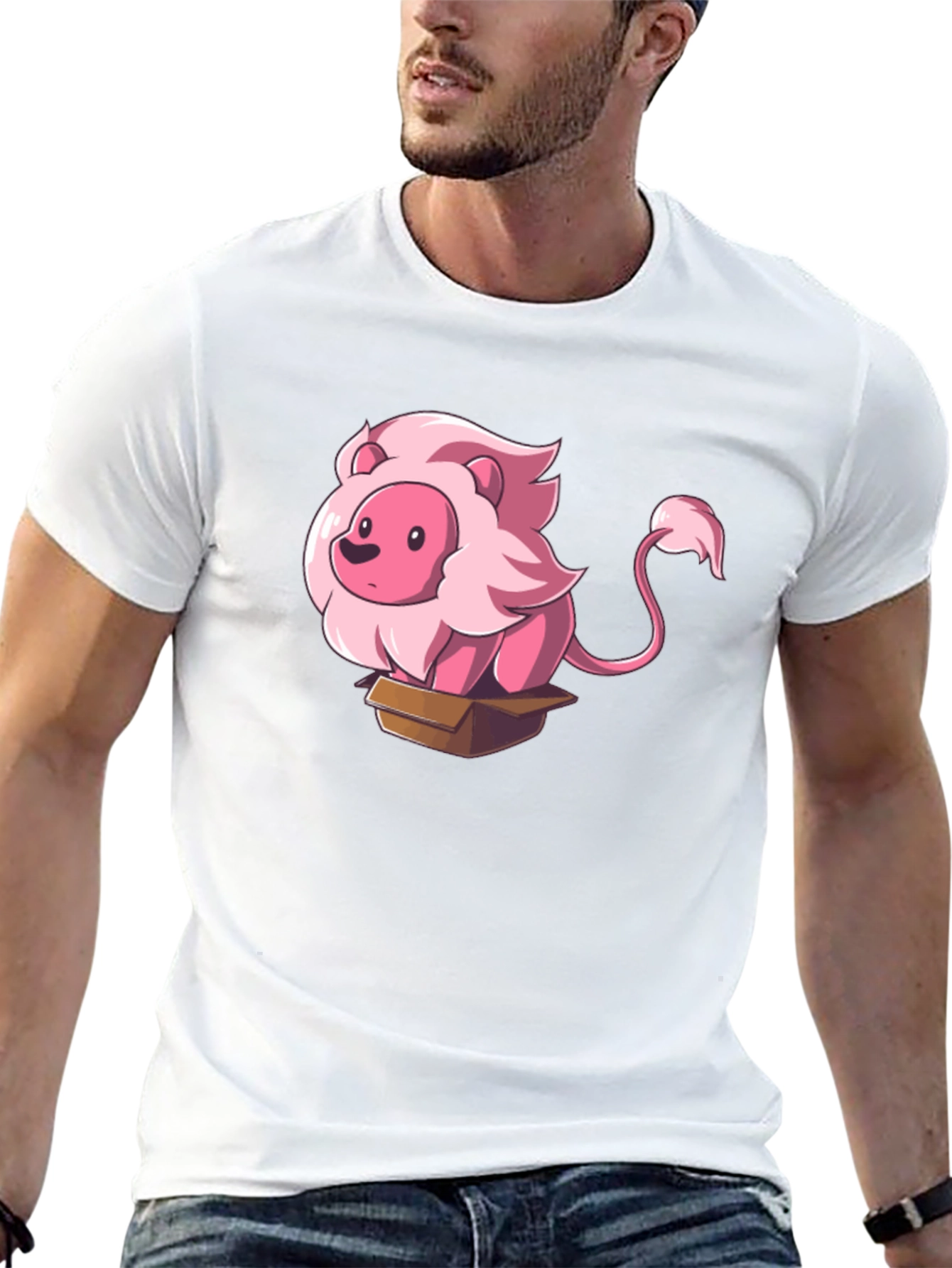 Cartoon Lion in Box Graphic Tee - Black